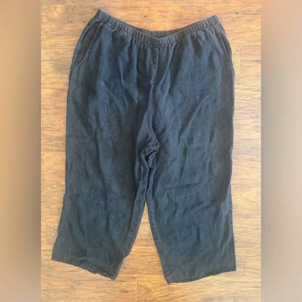 Flax 100% Linen Cropped Pants Wide Leg Pull On Relaxed Comfy Size Medium